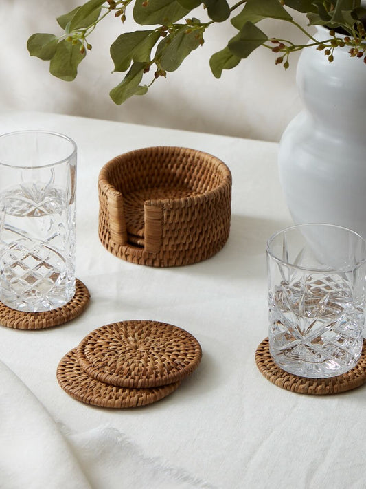 Set of 6 Natural Rattan Coasters
