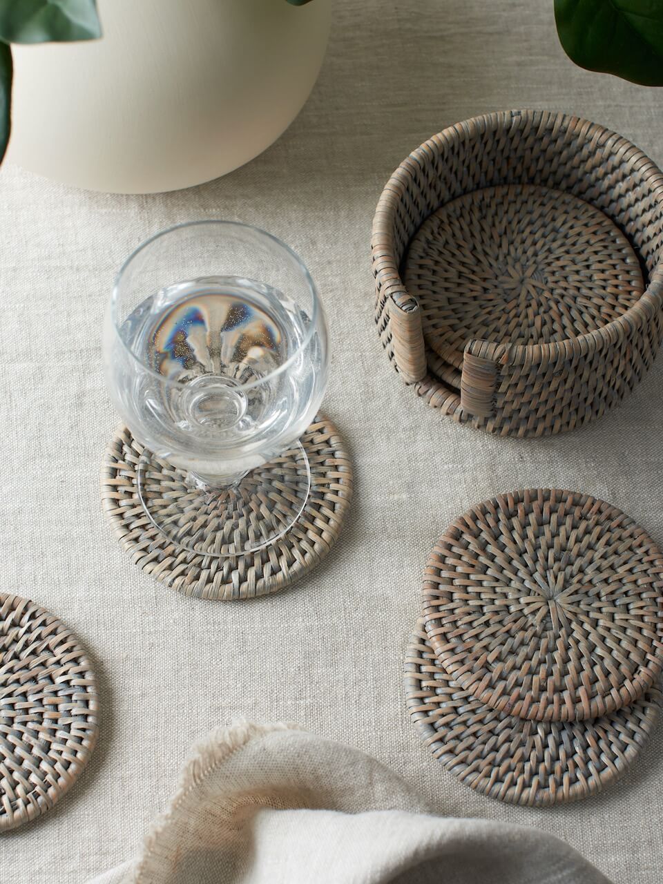 Set of 6 Grey Rattan Coasters