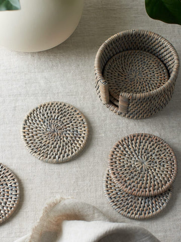 Set of 6 Grey Rattan Coasters
