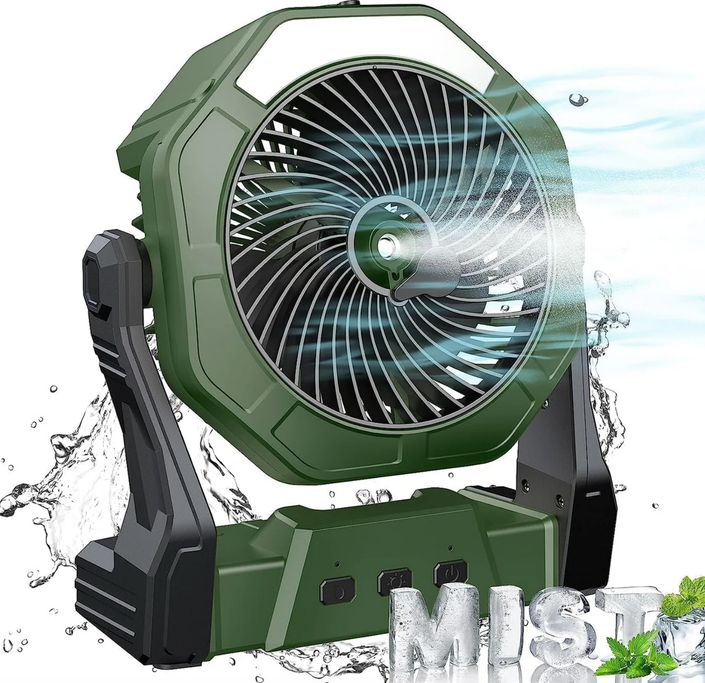 Portable Misting Fan – 8” Rechargeable Air Cooler with 10000mAh Battery, LED Light & 3 Speeds