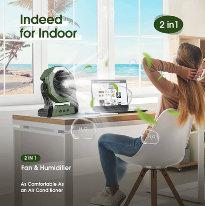 Portable Misting Fan – 8” Rechargeable Air Cooler with 10000mAh Battery, LED Light & 3 Speeds