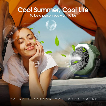 Portable Misting Fan – 8” Rechargeable Air Cooler with 10000mAh Battery, LED Light & 3 Speeds