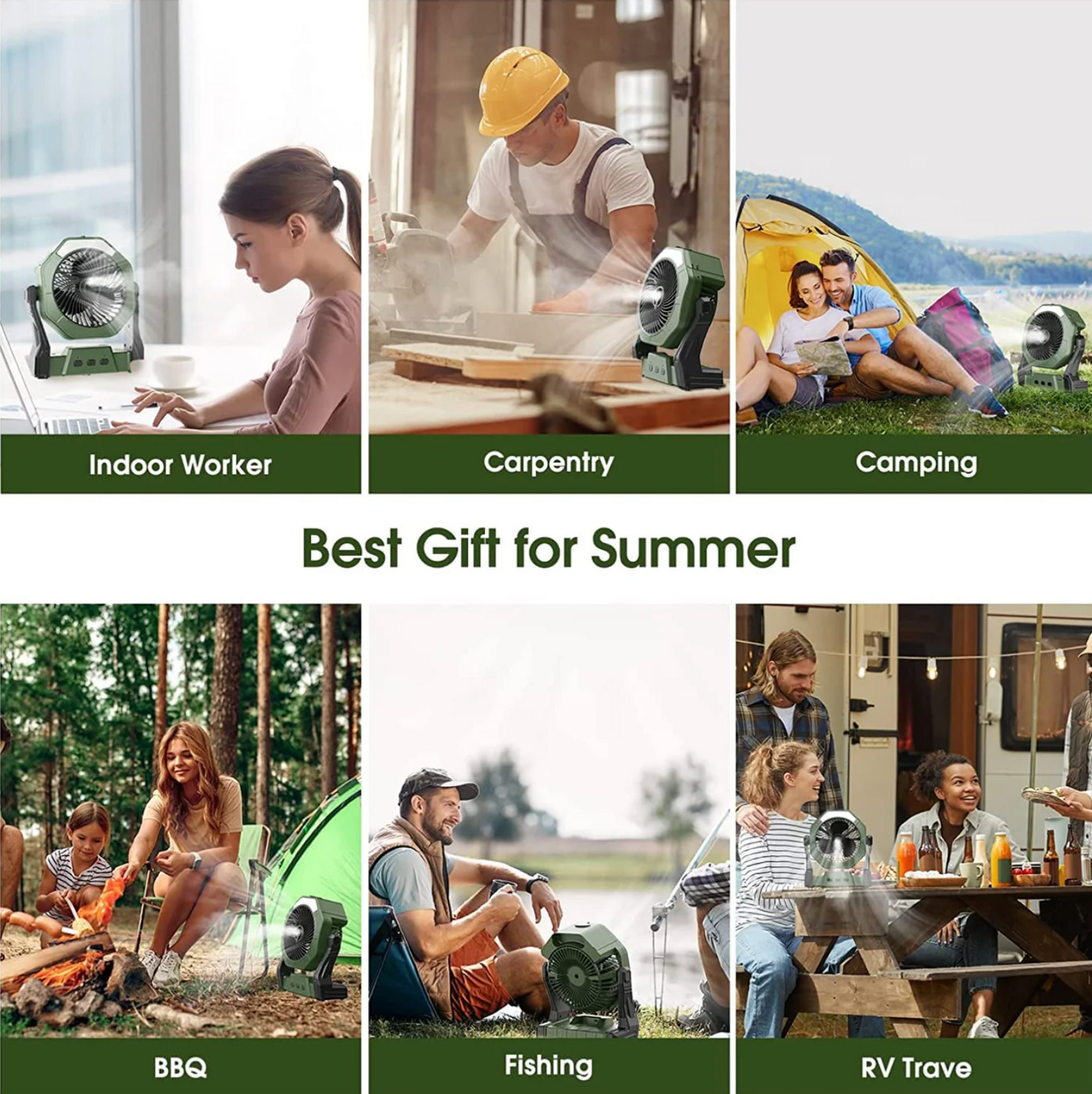 Portable Misting Fan – 8” Rechargeable Air Cooler with 10000mAh Battery, LED Light & 3 Speeds